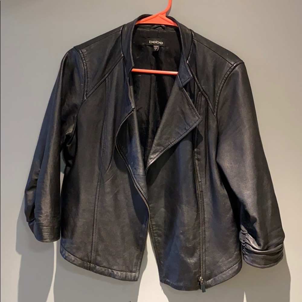 Leather crop moto jacket